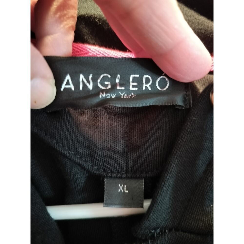 M526) Anglero NY Black Skull Pullover Cotton Leather Trim Hoodie Size XL - Picture 7 of 9